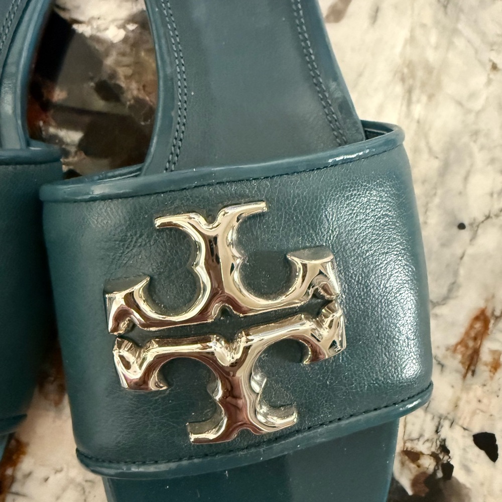 Tory Burch Teal Sandals with Gold Logo
